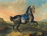 Johann Georg de Hamilton, LANDSCAPE WITH WHITE SADDLED HORSE, Oil on canvas