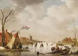 WINTERLANDSCAPE WITH SKATERS by Heinrich Wilhelm (Hendrik Willem) Schweickhardt, Oil on panel, sold May 2011
