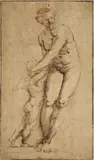 Netherlandish School Early 17th century, VENUS AND AMOR, Pen and brown ink on ripped paper, mounted on paper