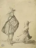 Pieter Jansz Quast, HURDY-GURDY PLAYER AND DANCING CHILD, Pencil on vellum