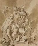 THE VIRGIN WITH CHILD AND SAINT SEBASTIAN AND ANTHONY by circle of Giovanni Battista Tiepolo, Pencil, brush, pen and brown in, heightened iwith white, sold May 2011