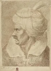Januarius Zick, HEAD OF AN ORIENTAL WITH TURBAN, Pen and brown ink