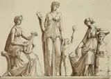 attributed to Bernardino Giuseppe Bison, THREE MUSES, Pen and brush and brown ink