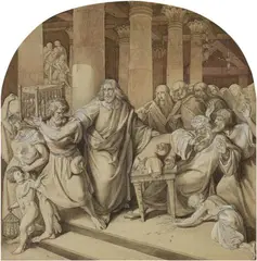 attributed to Wilhelm von Schadow, THE EXPULSION OF THE MERCHANTS FROM THE TEMPLE, Pencil, pen and brush and brown ink