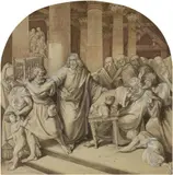 attributed to Wilhelm von Schadow, THE EXPULSION OF THE MERCHANTS FROM THE TEMPLE, Pencil, pen and brush and brown ink