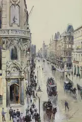 VIEW FROM THE TAUBENSTRASSE TO THE FRIEDRICHSTRASSE IN BERLIN by Wilhem Georg Ritter, Watercolour, sold May 2011