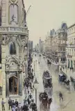 Wilhem Georg Ritter, VIEW FROM THE TAUBENSTRASSE TO THE FRIEDRICHSTRASSE IN BERLIN, Watercolour