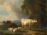 Balthasar-Paul Ommeganck, LANDSCAPE WITH CATTLE AND SHEEP, Oil on canvas (relined)