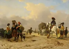 Joseph Moerenhout, FISHERMEN AND HORSMEN AT THE COAST, Oil on panel