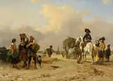 Joseph Moerenhout, FISHERMEN AND HORSMEN AT THE COAST, Oil on panel