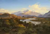 Eduard Wilhelm Pose, LANDSCAPE IN THE ALPS WITH VIEW OF SALZBURG, Oil on canvas