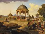 Johann Michael Wittmer, THE PERSIAN FOUNTAIN SMYRNA, Oil on cardboard