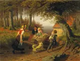 AFTER COLLECTING BRUSHWOOD by Christian Eduard Boettcher, Oil on canvas (relined), sold May 2011