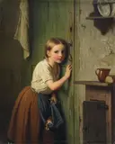 Johann Georg Meyer, GIRL LISTNING AT THE DOOR