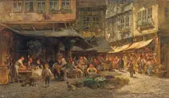 Anton Burger, THE SCHIRN IN FRANKFURT, Oil on canvas (relined)