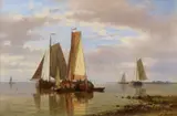 Abraham Hulk, COASTAL LANDSCAPE WITH SAILING SHIPS, Oil on canvas (relined)
