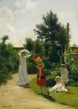 Anton von Werner, THE FAMILY OF THE ARTIST IN THE GARDEN OF THE VILLA NEAR WANNSEE, Oil on canvas (relined)