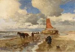 COASTAL LANDSCAPE WITH FISHERMEN by Gregor von Bochmann, Oil on canvas (relined), sold May 2011