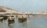 Attilio Pratella, THE BAY OF NAPLES WITH FISHING BOATS, Oil on panel