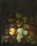 Pieter Gallis, STILL LIFE WITH GRAPES, PEAR, BLACKBERRIES AND NUTS, Oil on canvas (relined)