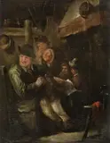 PEASANTS AT THE FIREPLACE by Dutch School 17th century, Oil on panel, sold Mar 2011