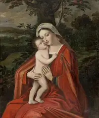 Netherlandish School, probably 17th centuy, THE VIRGIN WITH CHILD, Oil on canvas, mounted on hardboard and canvas