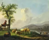 Balthasar-Paul Ommeganck, RIVER LANDSCAPE WITH SHEPHERD AND SHEEPS, Oil on panel
