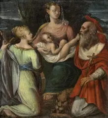 North Italian School, 16th century, THE VIRGIN WITH CHILD, ST. CATHERINE, AND ST. JEROME, Oil on panel