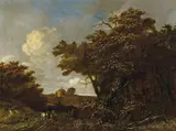 LANDSCAPE WITH HUNTERS by follower of Jacob Isaacksz van Ruysdael, Oil on panel, sold Mar 2011