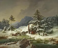 Hermann Anschütz, OLD GLASSFACTORY IN THE BARVARIAN FOREST, Oil on canvas