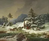 Hermann Anschütz, OLD GLASSFACTORY IN THE BARVARIAN FOREST, Oil on canvas