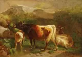 COWS ON A WILLOW by Christian Eduard Boettcher, Oil on canvas (relined), sold Mar 2011