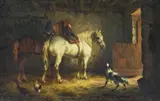 Willem Johan Boogaard, HORSES IN A STABLE, Oil on panel