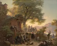 Hans Brunner, TAVERN AT THE RHINE IN THE EVENING, Oil on canvas (relined)