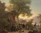 Hans Brunner, TAVERN AT THE RHINE IN THE EVENING, Oil on canvas (relined)