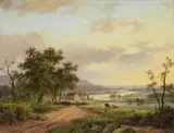 Marinus Adrianus Koekkoek, RIVER LANDSCAPE WITH HORSE AND CART AND COWS, Oil on canvas (relined)