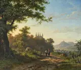 Marinus Adrianus Koekkoek, THE RIVER RHINE WITH SAINT APOLLINARIS NEAR REMAGEN AND THE DRACHENFELS, Oil on panel