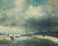 Albert Moerman, LANDSCAPE WITH CANAL IN THE WINTER, Oil on panel
