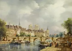 Peter Götz Pallmann, VIEW OF PARIS WITH NOTRE DAME, Oil on hardboard