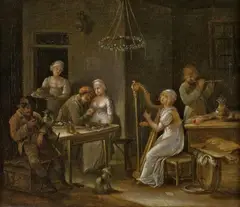 Johann Schlesinger, INTERIOR WITH MUSICIANS, Oil on canvas, mounted on hardboard
