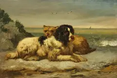 Edward Woutermaertens, TWO DOGS AT THE COAST, Oil on panel