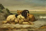 Edward Woutermaertens, TWO DOGS AT THE COAST, Oil on panel