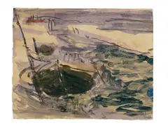 Emil Nolde, Fischerboot im Fährgraben (Fishing Boat in a Ferry Channel), Watercolour and distemper on immitated Japan paper