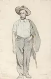 Lovis Corinth, Mann mit Schlapphut (Man with Floppy Hat), Color crayon drawing and pencil on fine ribbed laid paper