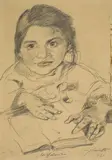Lovis Corinth, Wilhelmine, Graphite drawing and colored chalks on firm cardboard with embosed stamp"SCHOELLERSHAMMER" (truncated)