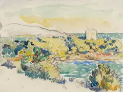 Henri-Edmond Cross, Südliche Landschaft (Southern Landscape), Watercolor, chalk and pencil on white wove paper