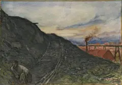 Constantin Meunier, Chemin dessendant du terril, Watercolor and bodycolor on lightly textured paper, mounted on thin canvas
