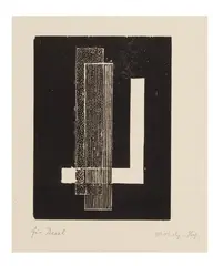Composition by László Moholy-Nagy, Woodcut on ivory colored laid paper, sold Dec 2010