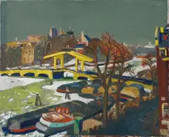 Jan Wiegers, Gezicht op de Magere Brug te Amsterdam (View of the "Magere Bruk", Amsterdam), Oilcolors mixed with wax on canvas