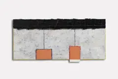 Stephen Buckley, By the Sea, Oil, canvas and wooden elements on 3-part canvas mounted together with metal hinges on the reverse, overall dimension approx
